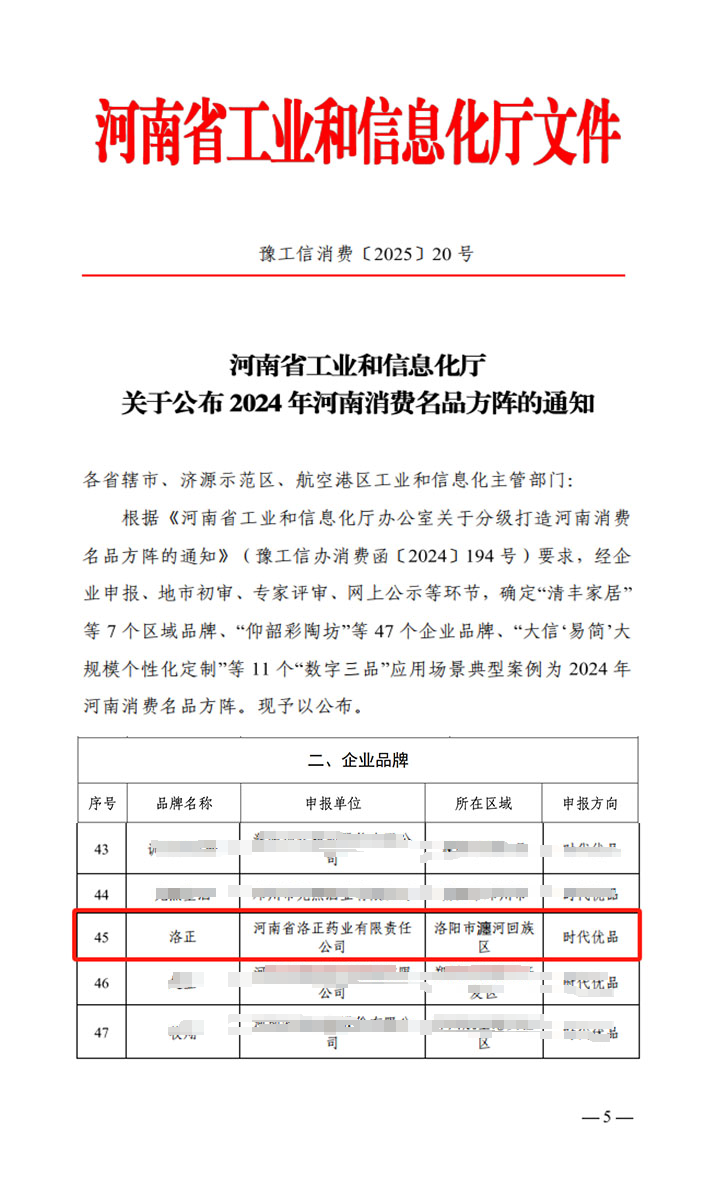 熱烈祝賀！洛正藥業(yè)榮獲中國（河南）消費(fèi)名品企業(yè)品牌榮譽(yù)稱號